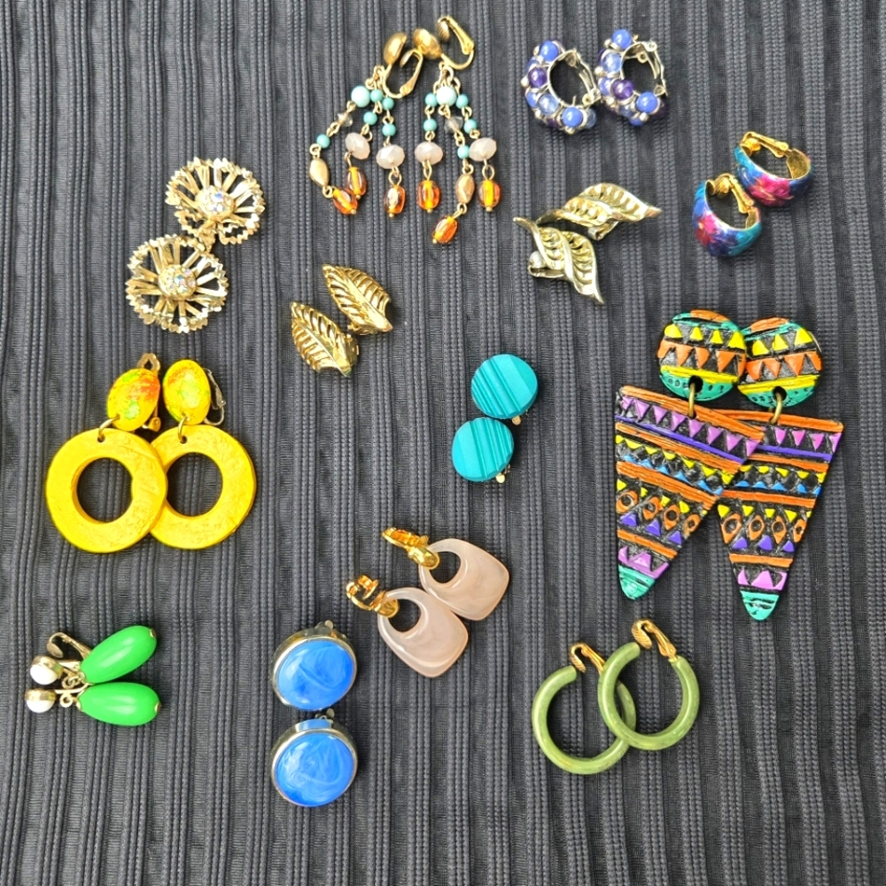 Vintage Clip On Earrings Lot 13 Pairs Coro Sarah Coventry 60s 80s 90s